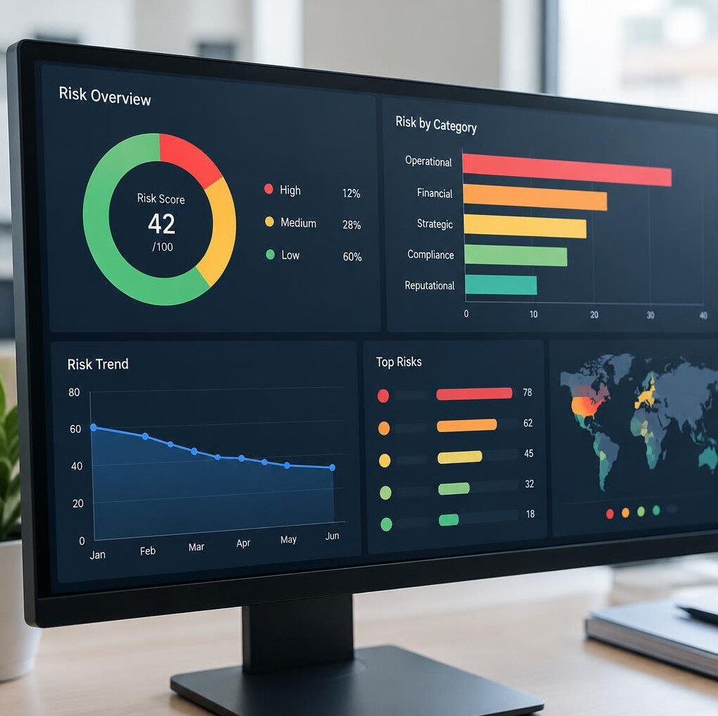 Close-up of analytics dashboard with graphs and charts on a monitor